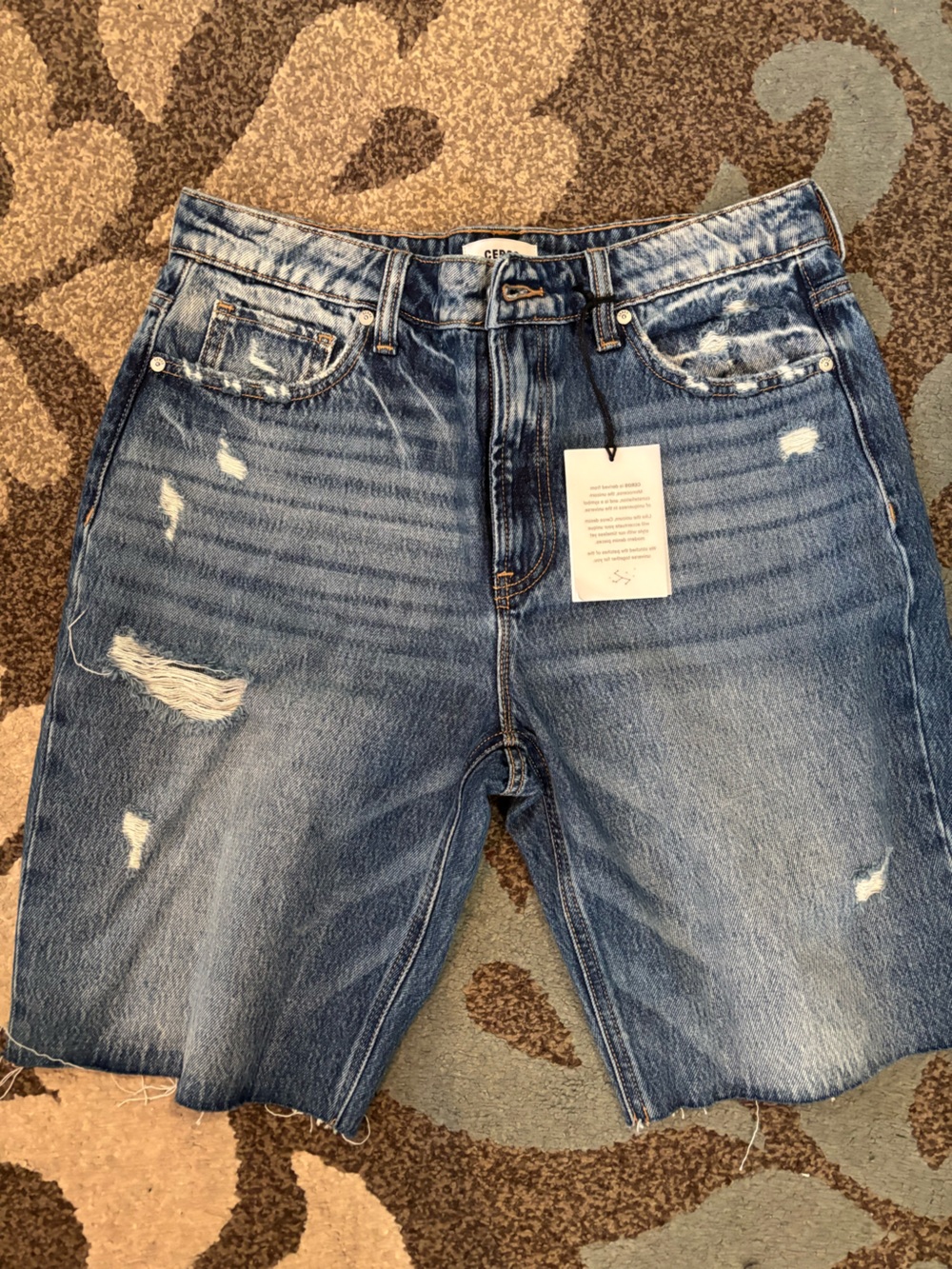 Celeste High-Rise Distressed Denim Bermuda Shorts - Blue